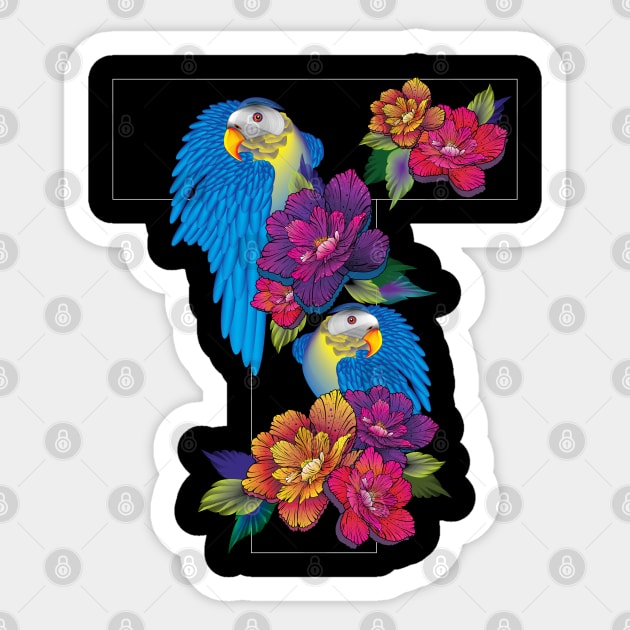 T birds with flower Sticker by PunnyPoyoShop